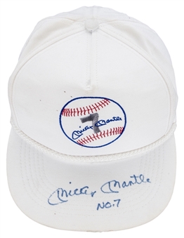 Mickey Mantle Autographed and Inscribed "No.7" White Cap (JSA)